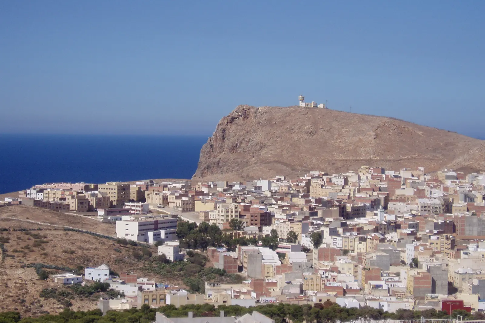 White houses of Al Hoceima on the hillside above the Mediterranean
