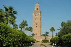 Koutoubia Mosque minaret in Marrakech seen from the gardens