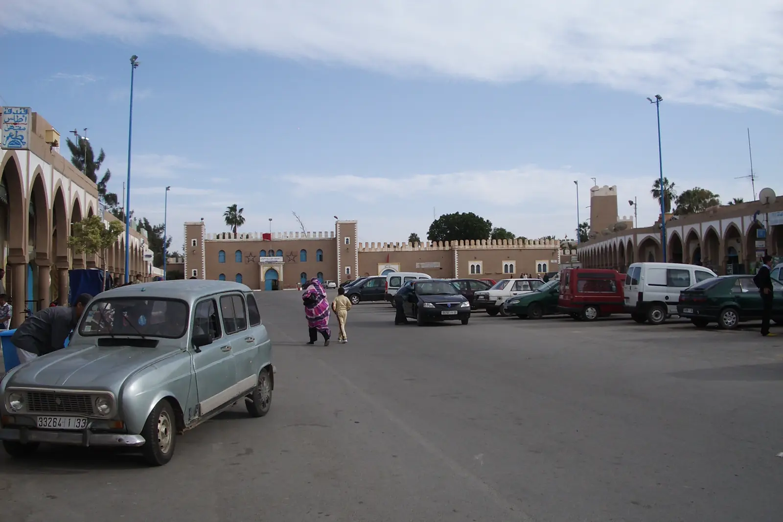 Main square of Tiznit with the earthen town walls behind